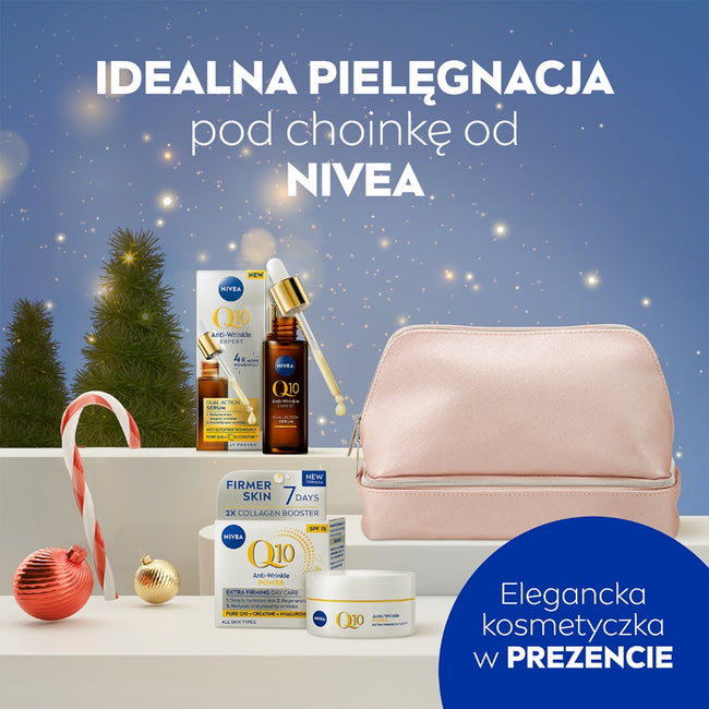 Nivea Q10 Elegance zestaw przeciwzmarszczkowy krem na dzień 50ml + podwójnie aktywne serum 30ml + kosmetyczka