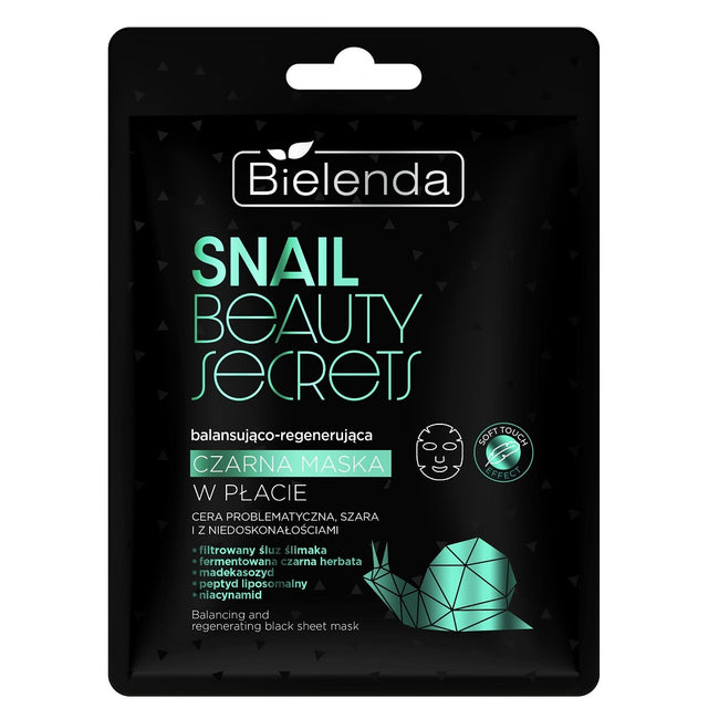 Bielenda Snail Beauty Secrets balansująco-regenerująca czarna maska w płacie