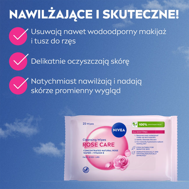 Nivea Rose Touch micelarne chusteczki z organiczną wodą różaną 25szt