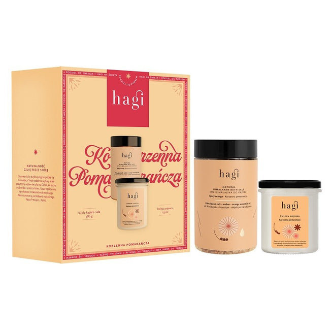 Hagi Korzenna Pomarańcza zestaw świeca sojowa 215ml + sól do kąpieli ciała 480g