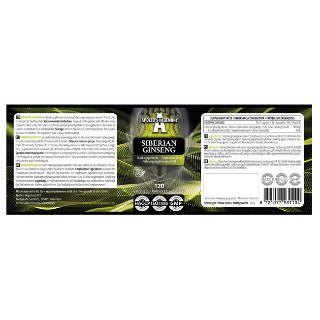 Apollo's Hegemony Siberian Ginseng suplement diety 120 kapsułek
