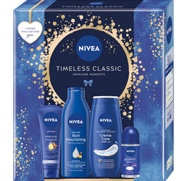 Nivea Timeless Classic zestaw krem do rąk 100ml + żel pod prysznic 250ml + antyperspirant roll-on 50ml + mleczko do ciała 250ml