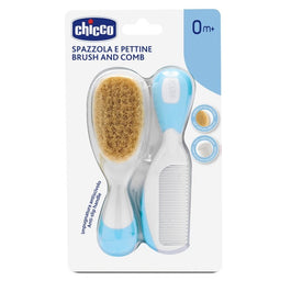 Chicco Brush and Comb zestaw szczotka z naturalnego włosia + grzebyk 0m+ Niebieski