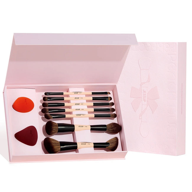 JESSUP Peach Dust Perfection Beauty Kit zestaw dwustronnych pędzli do makijażu 7szt. + gąbeczki do makijażu 2szt. T506