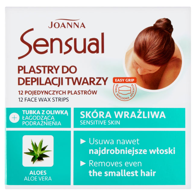 Joanna Sensual plastry do depilacji twarzy Aloes 12szt + tubka z oliwką łagodzącą 10ml