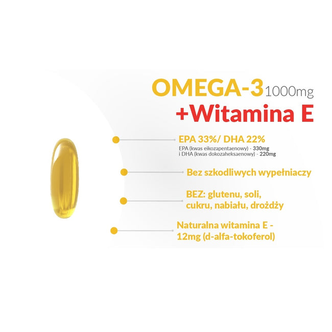 WISH Pharmaceutical Omega-3 1000mg + Vit E suplement diety 90 kapsułek miękkich
