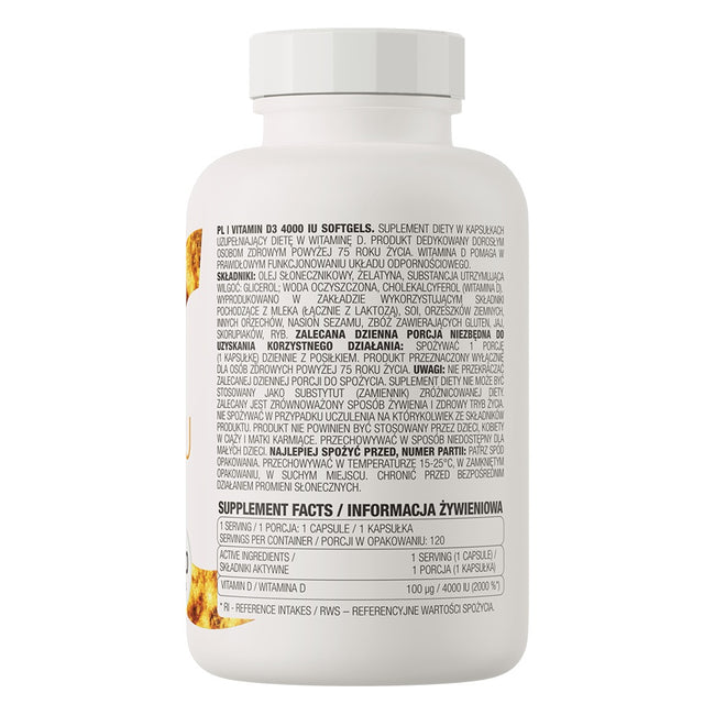 OstroVit Vitamin D3 4000IU suplement diety 120 kapsułek