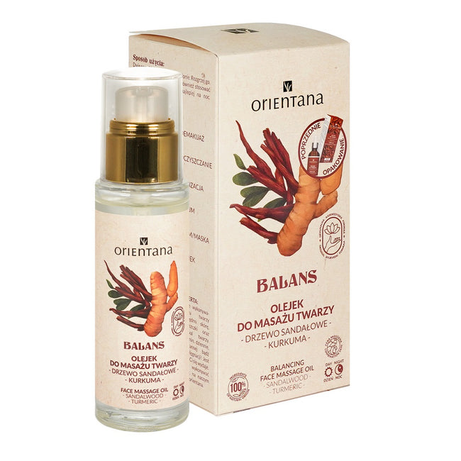 ORIENTANA Balans olejek do masażu twarzy Drzewo Sandałowe i Kurkuma 30ml