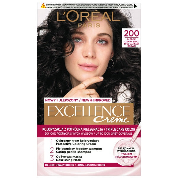 L'Oreal Paris Excellence Creme farba do włosów 200 Głęboki Ciemny Brąz