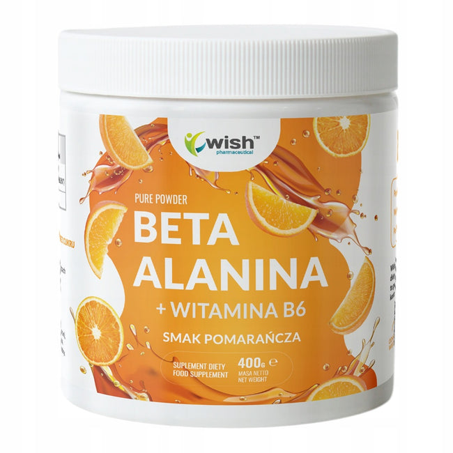 WISH Pharmaceutical Beta Alanina + Witamina B6 suplement diety w proszku o smaku pomarańczowym 400g