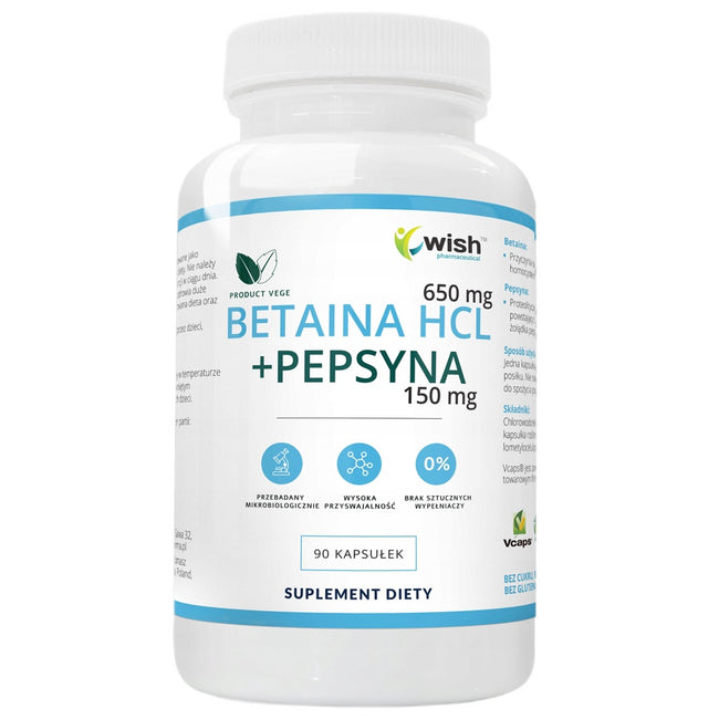 WISH Pharmaceutical Betaina HCL 650mg + Pepsyna 150mg suplement diety 90 kapsułek