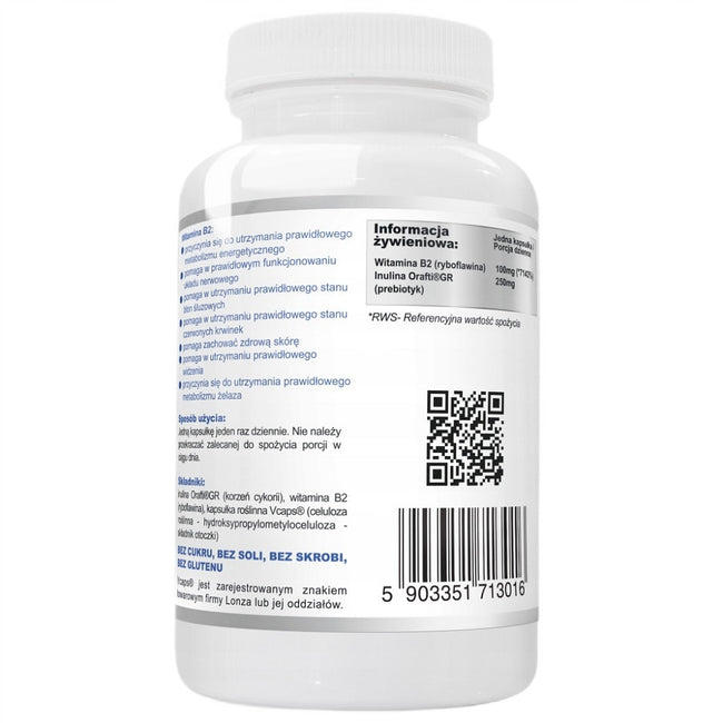 WISH Pharmaceutical Witamina B2 100mg + Prebiotyk suplement diety 120 kapsułek
