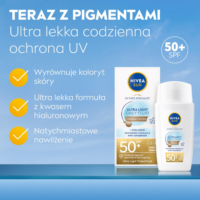 Nivea Sun Ultra Light Daily Fluid SPF50+ fluid do twarzy Medium Tinted 40ml