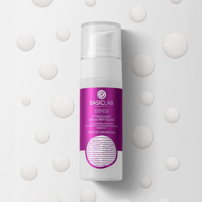 BasicLab Esteticus stymulujące serum peptydowe 15% kompleksu peptydów 5% kompleksu czynników wzrostu mikroigły Napięcie i Ujędrnienie 30ml