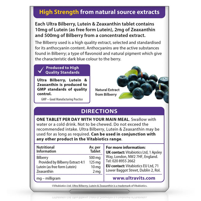 Vitabiotics Ultra Bilberry Lutein & Zeaxanthin suplement diety 30 tabletek