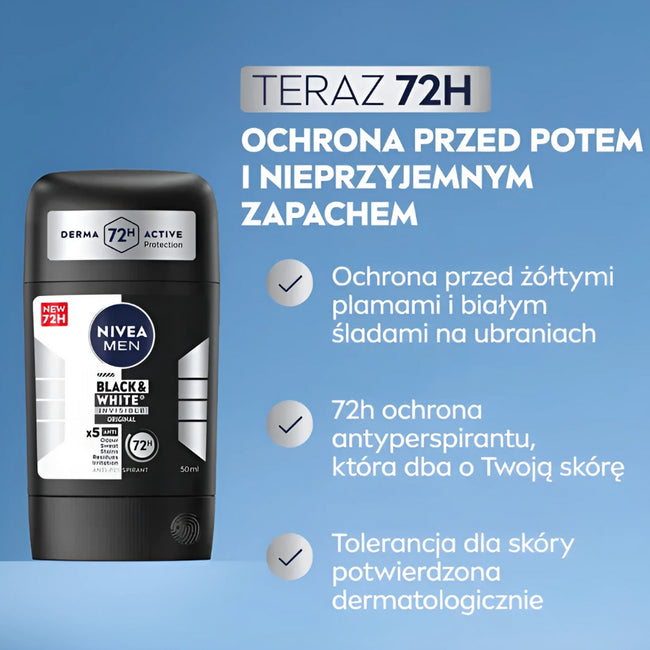 Nivea Men Black&White Invisible Original antyperspirant w sztyfcie 50ml