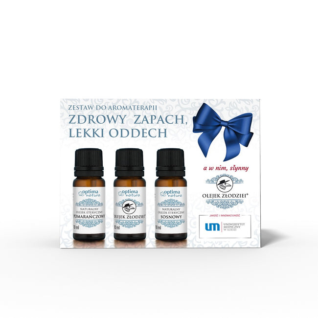Optima Natura Zdrowy zapach lekki oddech zestaw olejków eterycznych do aromaterapii Pomarańczowy + Złodziei + Sosnowy 3x10ml