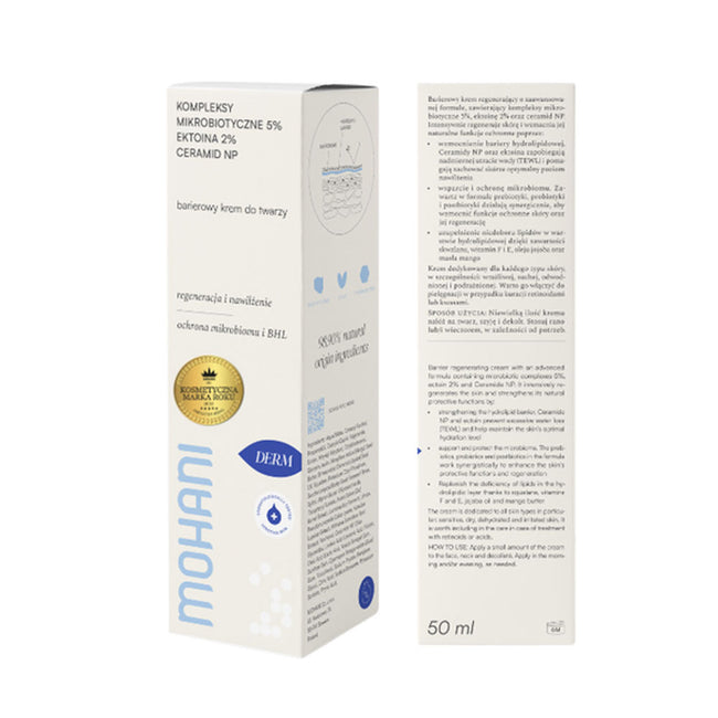 Mohani Regenerujący krem barierowy z ektoiną 2% kompleksem mikrobiotycznym 5% i ceramidem NP 50ml