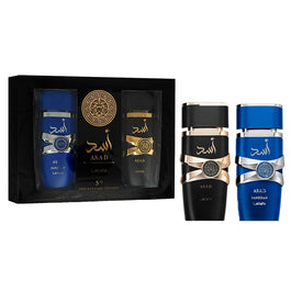 Lattafa 5th Anniversary Edition zestaw Asad woda perfumowana spray 100ml + Asad Zanzibar woda perfumowana spray 100ml