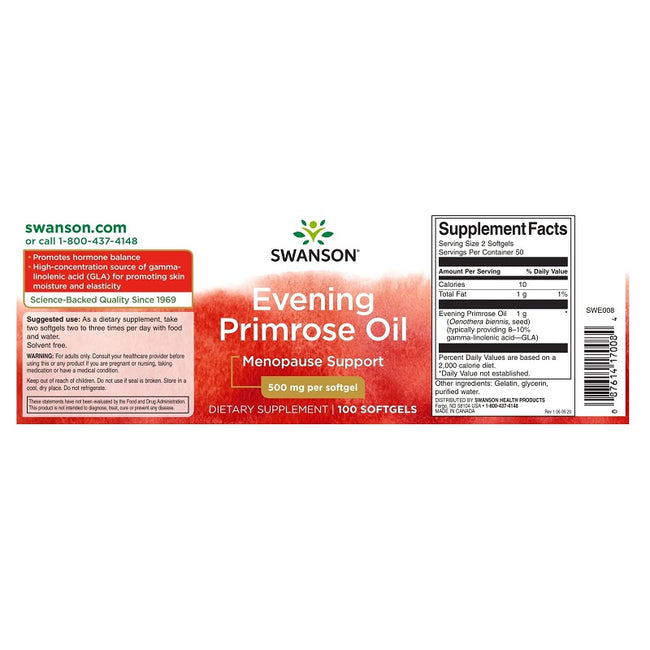 Swanson Evening Primrose Oil suplement diety 100 kapsułek miękkich