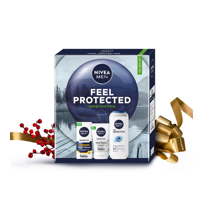 Nivea Men Feel Protected zestaw żel pod prysznic 3w1 250ml + żel do mycia twarzy 100ml + ochronny krem nawilżający SPF15 75ml
