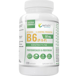 WISH Pharmaceutical Witamina B6 (P-5-P) 50mg Koenzymatyczna + L-Leucyna + Prebiotyk suplement diety 120 kapsułek