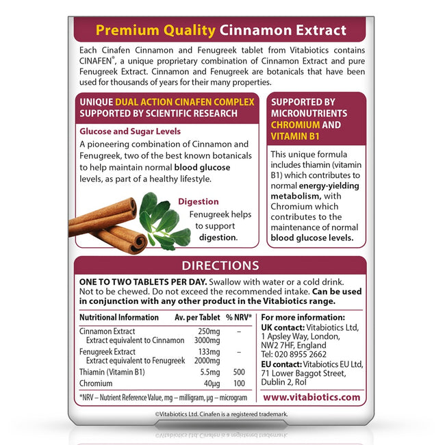 Vitabiotics Cinafen Cinnamon & Fenugreek cynamon z kozieradką suplement diety 60 tabletek