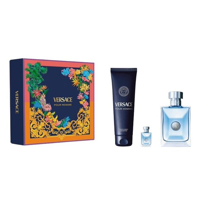 Versace Pour Homme zestaw woda toaletowa spray 100ml + woda toaletowa 5ml + żel pod prysznic 150ml
