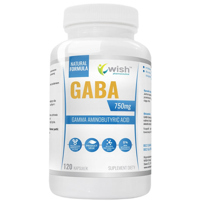 WISH Pharmaceutical GABA 750mg kwas gamma-aminomasłowy suplement diety 120 kapsułek