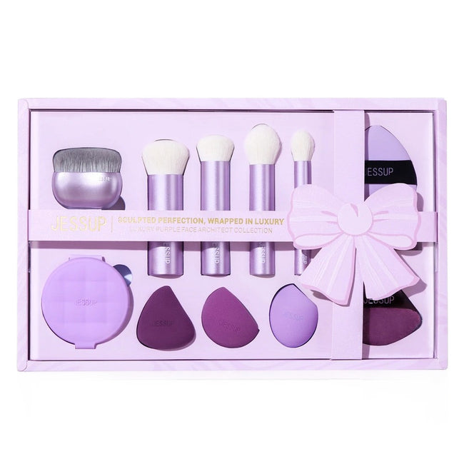 JESSUP Luxury Purple Face Architect Collection zestaw pędzli i gąbeczek do makijażu 11szt.
