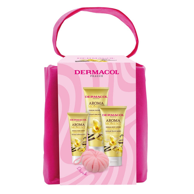 Dermacol Aroma Moment Vanilla Bourbon zestaw żel pod prysznic 250ml + balsam do ciała 200ml + krem do rąk 100ml + myjka do ciała