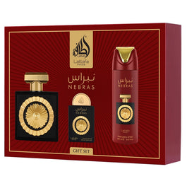Lattafa Nebras zestaw woda perfumowana spray 100ml + woda perfumowana spray 20ml + dezodorant spray 200ml