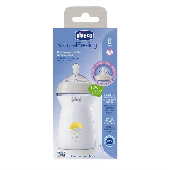 Chicco NaturalFeeling butelka plastikowa ze smoczkiem silikonowym przepływ szybki 6m+ 330ml