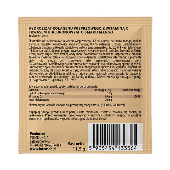 Intenson Kolagen + Witamina C + Kwas Hialuronowy suplement diety Mango 11.5g