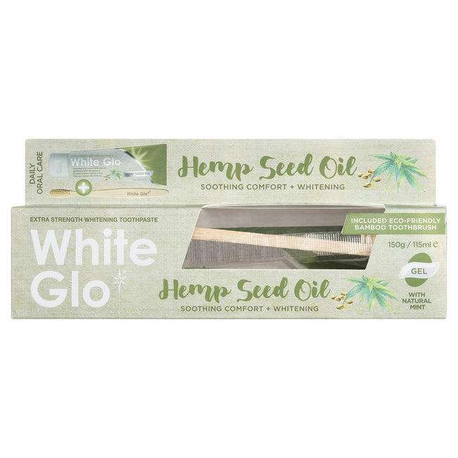 White Glo Hemp Seed Oil wybielająca pasta do zębów z olejem konopnym 150g/115ml + bambusowa szczoteczka