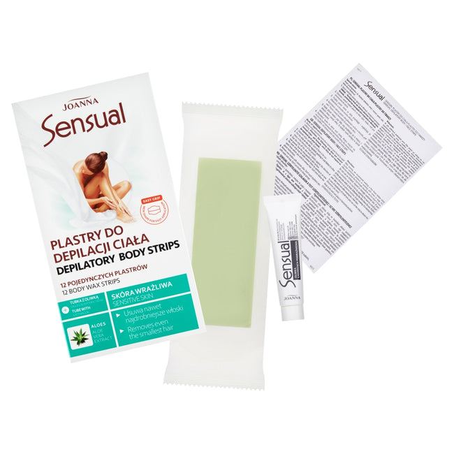 Joanna Sensual plastry do depilacji ciała Aloes 12szt + tubka z oliwką łagodzącą podrażnienia 10ml