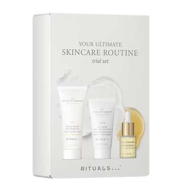 Rituals Your Ultimate Skincare Routine zestaw pianka oczyszczająca 30ml + booster z bakuchiolem 6.5ml + lekki krem nawilżający 15ml