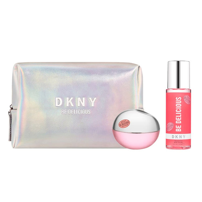 Donna Karan DKNY Be Delicious Fresh Blossom zestaw woda perfumowana spray 100ml + mgiełka do ciała 125ml  + kosmetyczka