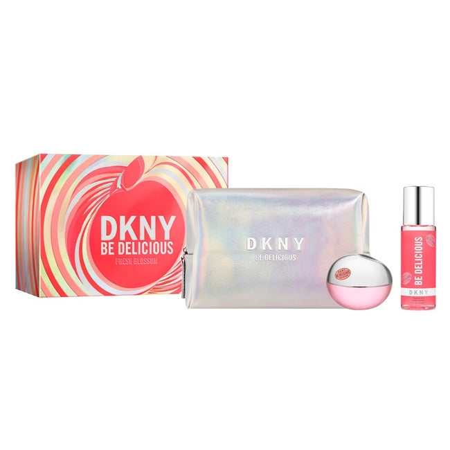 Donna Karan DKNY Be Delicious Fresh Blossom zestaw woda perfumowana spray 100ml + mgiełka do ciała 125ml  + kosmetyczka