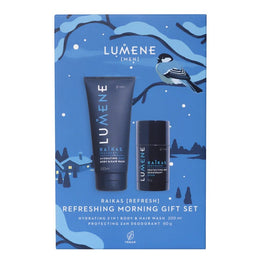 Lumene Men Raikas Refreshing Morning zestaw Hydrating 2in1 Body & Hair Wash żel pod prysznic 200ml + Protecting 24H Deodorant Stick dezodorant w sztyfcie 60g