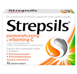 Strepsils Pastylki do ssania z pomarańczą i witaminą C 12szt.