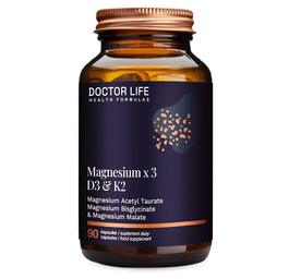 Doctor Life Magnesium x3 D3 & K2 suplement diety wspierający zdrowie układu sercowo-naczyniowego i kości 90 kapsułek