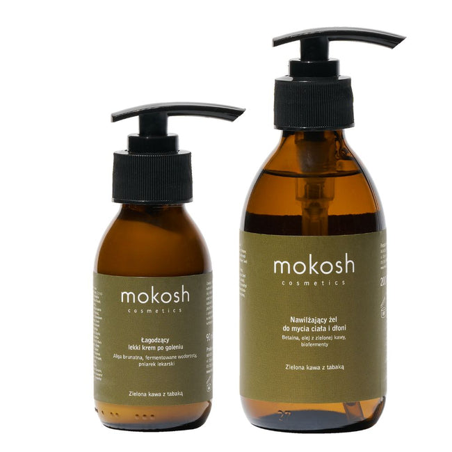 Mokosh Profesorek Ciało i Umysł w Równowadze zestaw nawilżający żel do mycia ciała i dłoni 200ml + łagodzący lekki krem po goleniu 90ml