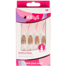 KillyS Artifical Nails sztuczne paznokcie Stiletto Golden Glitter French 24szt