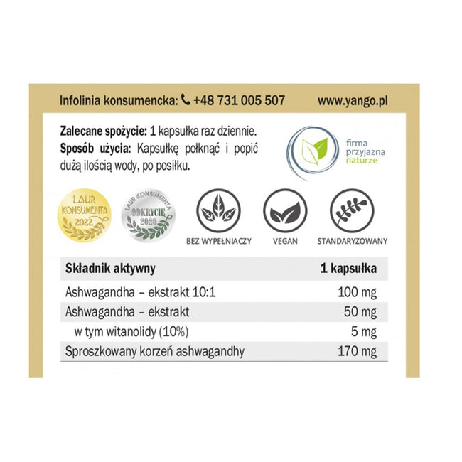 Yango Ashwagandha 3 formy suplement diety 90 kapsułek