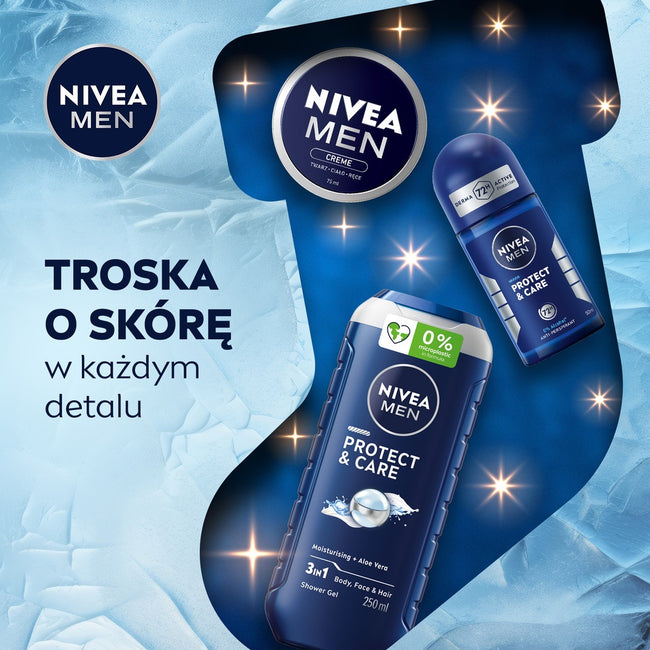Nivea Men Caring Comfort zestaw żel pod prysznic 3w1 250ml + antyperspirant roll-on 50ml + krem uniwersalny 100ml