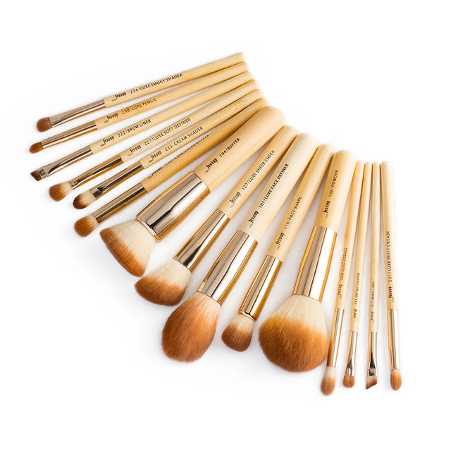 JESSUP Mature Peeled Bamboo Makeup Brush zestaw bambusowych pędzli do makijażu twarzy T140 15szt.