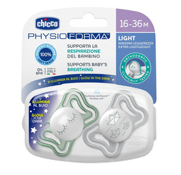 Chicco PhysioForma Light smoczek silikonowy uspokajający 16-36m Lumi 2szt.