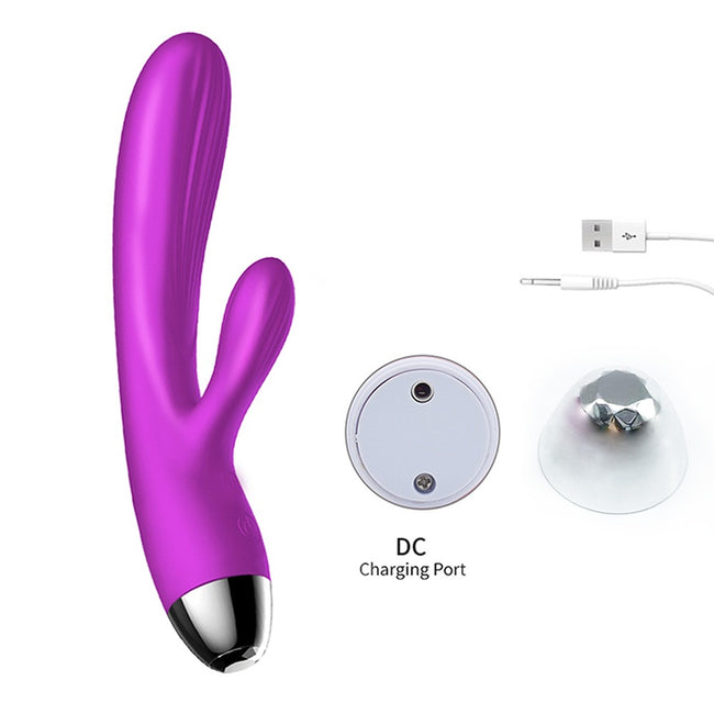 B-Series Fox Silicone Vibrator and Pulsator wibrujący i pulsujący wibrator królik z funkcją grzania Purple
