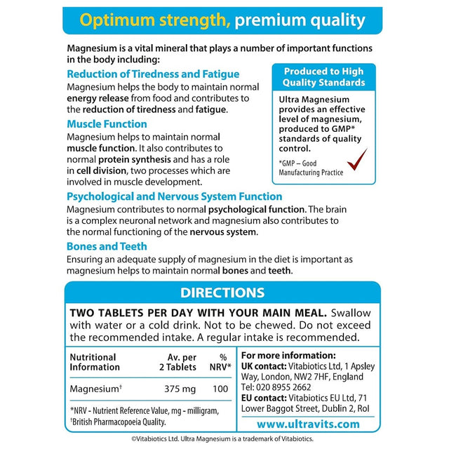 Vitabiotics Ultra Magnesium 375mg suplement diety 60 tabletek